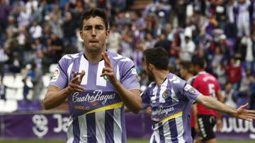 Jaime Mata, celebrando un gol con el Valladolid.