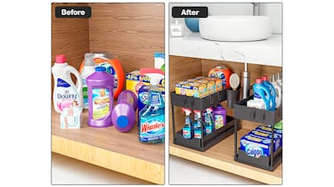 Mantén el orden bajo el fregadero con este organizador de cocina