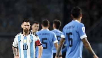 Soccer Football - World Cup - South American Qualifiers - Argentina v Uruguay - Estadio La Bombonera, Buenos Aires, Argentina - November 16, 2023 Argentina's Lionel Messi looks dejected after the match REUTERS/Agustin Marcarian