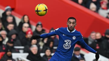 Chelsea's Moroccan midfielder Hakim Ziyech controls the ball during the English Premier League football match between Liverpool and Chelsea at Anfield in Liverpool, north west England on January 21, 2023. (Photo by Paul ELLIS / AFP) / RESTRICTED TO EDITORIAL USE. No use with unauthorized audio, video, data, fixture lists, club/league logos or 'live' services. Online in-match use limited to 120 images. An additional 40 images may be used in extra time. No video emulation. Social media in-match use limited to 120 images. An additional 40 images may be used in extra time. No use in betting publications, games or single club/league/player publications. / 