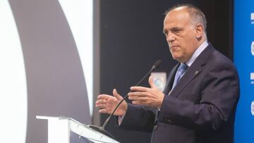 Javier Tebas durante la presentación del pacto entre LaLiga y China.