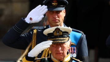 Britain's King Charles III and Britain's William, Prince of Wales attend the state funeral and burial of Britain's Queen Elizabeth, in London, Britain, September 19, 2022.