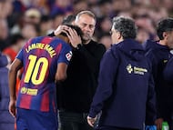 Flick y Lamine Yamal.