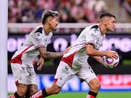 Mateo Garcia selebrates his goal 4-1 of Atlas during the 15th round match between Guadalajara and Atlas as part of the Liga BBVA MX, Torneo Apertura 2025 at Jalisco, on October 25, 2025 in Guadalajara, Jalisco, Mexico.