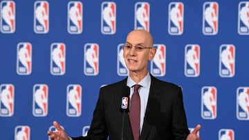 NEW YORK - SEPTEMBER 14: NBA Commissioner Adam Silver addresses the media during a press conference after the Board of Governors Meeting on September 14, 2022 at the St. Regis Hotel in New York City. NOTE TO USER: User expressly acknowledges and agrees that, by downloading and/or using this photograph, user is consenting to the terms and conditions of the Getty Images License Agreement. Mandatory Copyright Notice: Copyright 2022 NBAE (Photo by David Dow/NBAE via Getty Images)