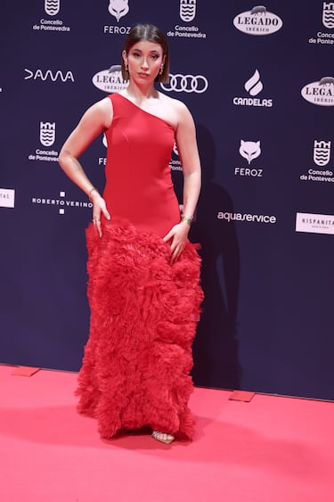 La actriz y escritora Rebeca Stones posa en la alfombra roja de los Premios Feroz 2025.