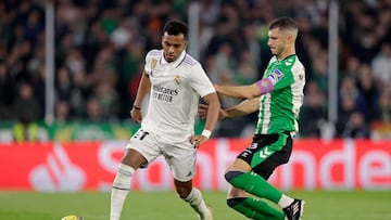 SEVILLA, SPAIN - MARCH 5: (L-R) Rodrygo Silva de Goes of Real Madrid, Guido Rodriguez of Real Betis during the La Liga Santander match between Real Betis Sevilla v Real Madrid at the Estadio Benito Villamarin on March 5, 2023 in Sevilla Spain (Photo by David S. Bustamante/Soccrates/Getty Images)