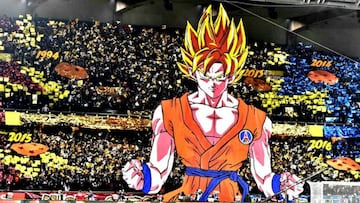 Tifo de Gokú en el duelo entre PSG y Olympique de Marsella.
