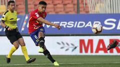 Futbol, Union Espanola vs Universidad de Chile.  Septima fecha, segunda vuelta Campeonato 2019.  El jugador de Union Espanola Luis Pavez convierte un gol contra Universidad de Chile durante el partido de primera division realizado en el estadio Santa Laura de Santiago, Chile.  14/09/2019  Felipe Zanca/Photosport   Football, Union Espanola vs Universidad de Chile  Seventh date, second round Championship 2019.  Union Espanola's player Luis Pavez scores against Universidad de Chile during the first division football match held at the Santa Laura stadium in Santiago, Chile.  14/09/2019  Felipe Zanca/Photosport