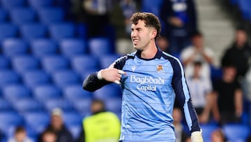 Unai Marrero, portero de la Real Sociedad, se convirtió en el héroe txuri-urdin en el partido de Copa frente a Osasuna. /FOTO: JAVI COLMENERO