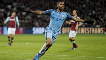 Gabriel Jes&uacute;s celebra su tanto frente al West Ham.