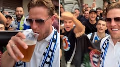 El nuevo accionista del Espanyol se hace viral bebiendo cerveza en la previa con los ultras