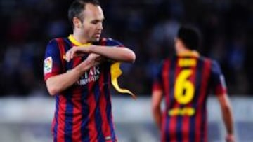 Andrés Iniesta, durante el partido en Anoeta.