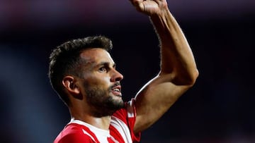 Stuani celebra uno de los dos goles que le ha marcado al Celta.