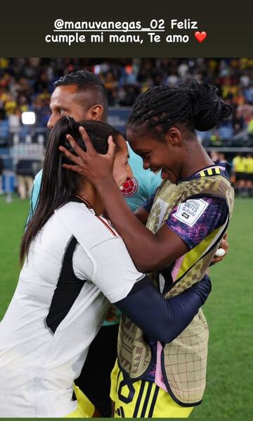 Captura de la story con la que Linda Caicedo felicit¨® por su cumplea?os a Manu Vanegas.