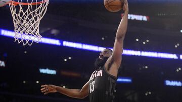 December 3, 2017; Los Angeles, CA, USA; Houston Rockets guard James Harden (13) moves in to score a a basket against the Los Angeles Lakers during the first half at Staples Center. Mandatory Credit: Gary A. Vasquez-USA TODAY Sports