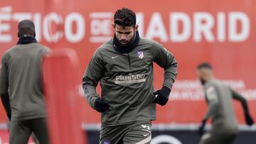 Diego Costa, en el entrenamiento de esta mañana del Atlético.