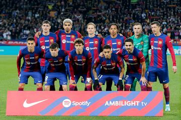 Once inicial del Barcelona. Andreas Christensen, Ronald Araújo, Frenkie de Jong, Jules Koundé, Iñaki Peña, Robert Lewandowski, João Cancelo, Pedri, João Félix, Raphinha e  İlkay Gündogan.