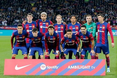 Once inicial del Barcelona. Andreas Christensen, Ronald Araújo, Frenkie de Jong, Jules Koundé, Iñaki Peña, Robert Lewandowski, João Cancelo, Pedri, João Félix, Raphinha e  İlkay Gündogan.