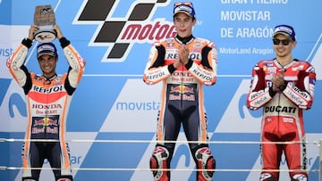 Pedrosa, Márquez y Lorenzo.