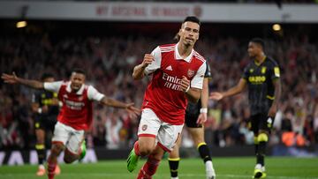 Soccer Football - Premier League - Arsenal v Aston Villa - Emirates Stadium, London, Britain - August 31, 2022 Arsenal's Gabriel Martinelli celebrates scoring their second goal REUTERS/Tony Obrien EDITORIAL USE ONLY. No use with unauthorized audio, video, data, fixture lists, club/league logos or 'live' services. Online in-match use limited to 75 images, no video emulation. No use in betting, games or single club /league/player publications. Please contact your account representative for further details.