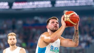 LJUBLJANA, SLOVENIA - AUGUST 17: Luka Doncic of Slovenia shoots a free-throw during the basketball friendly match between Slovenia and Serbia in Arena Stozice, on August 17, 2022 in Ljubljana, Slovenia. (Photo by Jurij Kodrun/Getty Images)