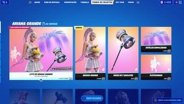Tanto el skin Ariana Grande como sus accesorios aparecen en la sección "Ariana Grande" de la tienda