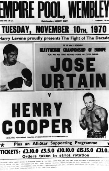 Cartel que anunciaba el combate en Wembley contra Henry Cooper el 10 de noviembre de 1970. Ese combate lo perdería, y con él su título de Campeón de Europa de Pesos Pesados.