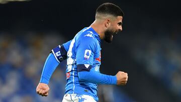 NAPLES, ITALY - MARCH 07: Lorenzo Insigne of SSC Napoli celebrates after scoring their side's third goal during the Serie A match between SSC Napoli and Bologna FC at Stadio Diego Armando Maradona on March 07, 2021 in Naples, Italy. Sporting stadium
