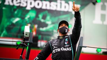 44 HAMILTON Lewis (gbr), Mercedes AMG F1 GP W11 Hybrid EQ Power+, portrait celebrating his record of 92 wins during the Formula 1 Heineken Grande Pr&eacute;mio de Portugal 2020, Portuguese Grand Prix, from October 23 to 25, 2020 on the Aut&oacute;dromo Internacional do Algarve, in Portim&atilde;o, Algarve, Portugal - Photo Antonin Vincent / DPPI
 AFP7 
 25/10/2020 ONLY FOR USE IN SPAIN