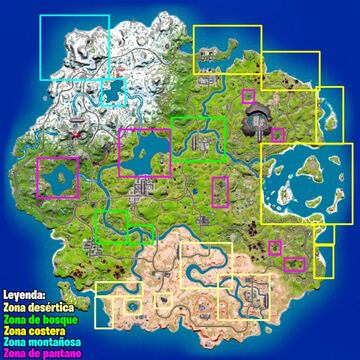 Mapa con la mayor&iacute;a de zonas distintas de pesca de la Temporada 2 de Fortnite Cap&iacute;tulo 3