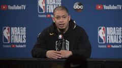 May 30, 2018; Oakland, CA, USA; Cleveland Cavaliers head coach Tyronn Lue addresses the media in a press conference during NBA Finals media day at Oracle Arena. Mandatory Credit: Kyle Terada-USA TODAY Sports