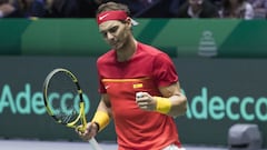 Rafa Nadal celebra un punto durante su partido ante Denis Shapovalov en la final de la Copa Davis de 2019 entre Espa&ntilde;a y Canad&aacute;.