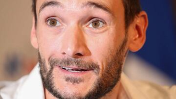 France&#039;s goalkeeper Hugo Lloris speaks during a press conference in his home town of Nice, southeastern France, on July 18, 2018 three days after French players won the Russia 2018 World Cup final football match.    / AFP PHOTO / Valery HACHE