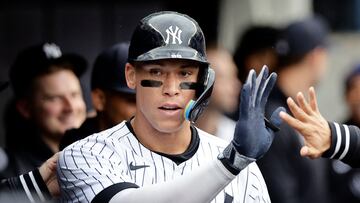 NEW YORK, NEW YORK - MAY 05: Aaron Judge #99 of the New York Yankees celebrates his first inning home run against the Detroit Tigers at Yankee Stadium on May 05, 2024 in New York City.   Jim McIsaac/Getty Images/AFP (Photo by Jim McIsaac / GETTY IMAGES NORTH AMERICA / Getty Images via AFP)