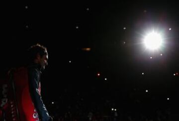 Roger Federer a su llegada al partido contra el argentino Juan Martín Del Potro durante el Masters 1000 de París-Bercy.