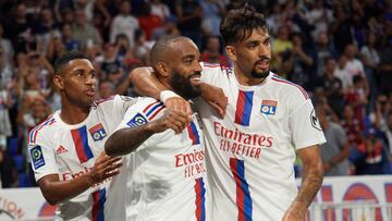 Alexandre Lacazette celebra su gol contra el Ajaccio en la Ligue 1.