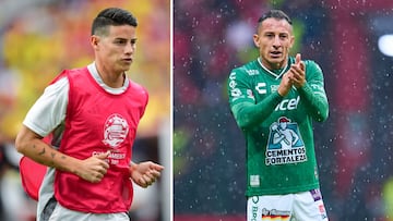 James Rodríguez (izq) y Andrés Guardado (der) en partidos con sus respectivos equipos.