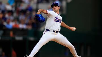 ARLINGTON, TX - APRIL 5: Cody Bradford #61 of the Texas Rangers pitches against the Houston Astros during the first inning at Globe Life Field on April 5, 2024 in Arlington, Texas.   Ron Jenkins/Getty Images/AFP (Photo by Ron Jenkins / GETTY IMAGES NORTH AMERICA / Getty Images via AFP)