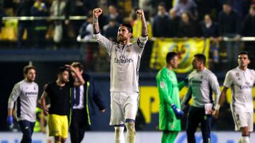 Sergio Ramos celebrando el triunfo del Real Madrid ante el Villarreal.