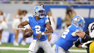 DETROIT, MICHIGAN - AUGUST 24: Hendon Hooker #2 of the Detroit Lions throws a first half pass against the Pittsburgh Steelers in a preseason game at Ford Field on August 24, 2024 in Detroit, Michigan. Gregory Shamus/Getty Images/AFP (Photo by Gregory Shamus / GETTY IMAGES NORTH AMERICA / Getty Images via AFP)