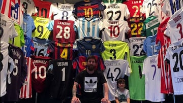 Leo Messi shows off his collection of football shirts