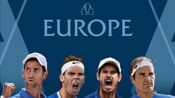Cartel promocional de la Laver Cup con Novak Djokovic, Rafa Nadal, Andy Murray y Roger Federer como grandes estrellas del equipo de Europa.