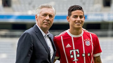 Carlo Ancelotti y James Rodr&iacute;guez.