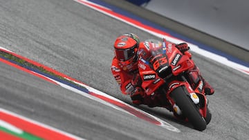 Ducati Lenovo's Italian rider Francesco Bagnaia rides while leading the MotoGP Austrian Grand Prix race at the Redbull Ring racetrack in Spielberg on August 21, 2022. (Photo by VLADIMIR SIMICEK / AFP) (Photo by VLADIMIR SIMICEK/AFP via Getty Images)
