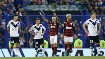 Soccer Football - Copa Libertadores -  Semi finals - First Leg - Velez Sarsfield v Flamengo - Estadio Jose Amalfitani, Buenos Aires, Argentina - August 31, 2022 Flamengo's Pedro celebrates scoring their third goal REUTERS/Matias Baglietto