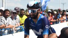 Colombian Fernando Gaviria competes in the 6th stage of the Vuelta a San Juan 2023, in San Juan, Argentina, on January 28, 2023. (Photo by Andres Larrovere / AFP)