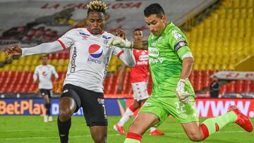 Independiente Santa Fe y Am&eacute;rica de Cali empataron 1-1 en el estadio El Camp&iacute;n de Bogot&aacute;. Ronaldo Dinolis y Deinner Qui&ntilde;&oacute;nes anotaron los goles.