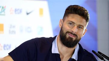 France's forward #09 Olivier Giroud attends a press conference at the Home Deluxe Arena Stadium in Paderborn, western Germany, on June 14, 2024, ahead of the UEFA Euro 2024 football Championship. (Photo by FRANCK FIFE / AFP)