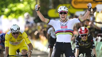 Tadej Pogacar bate a Mathieu van der Poel y Jonas Vingegaard en Ruán, meta de la cuarta etapa del Tour de Francia 2025.